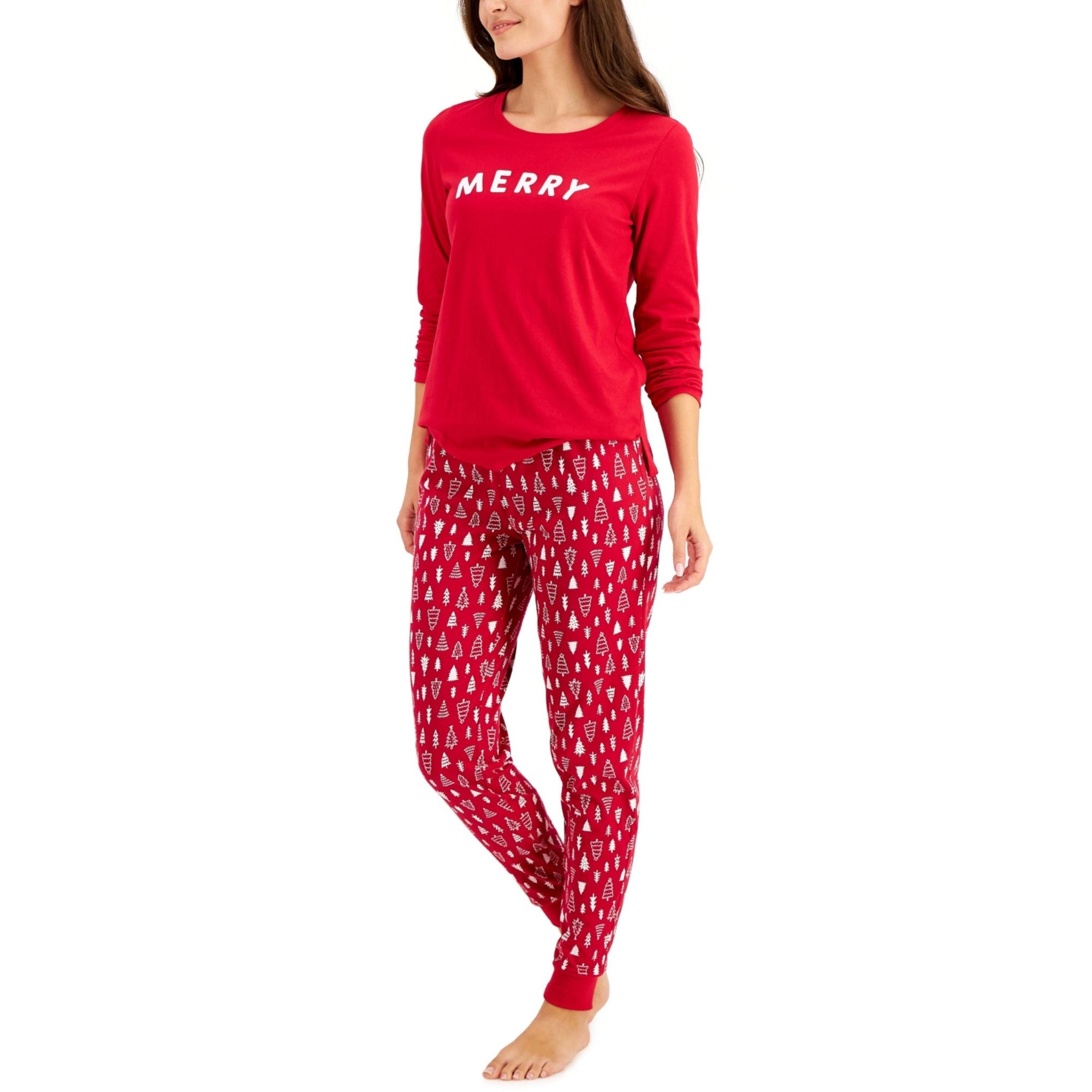 Family PJs Women's Merry Christmas Trees 2-Piece Holiday Pajama Set