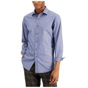 Bar III Men's Organic Cotton Collared Dark Indigo Button-Down Shirt - Size Small