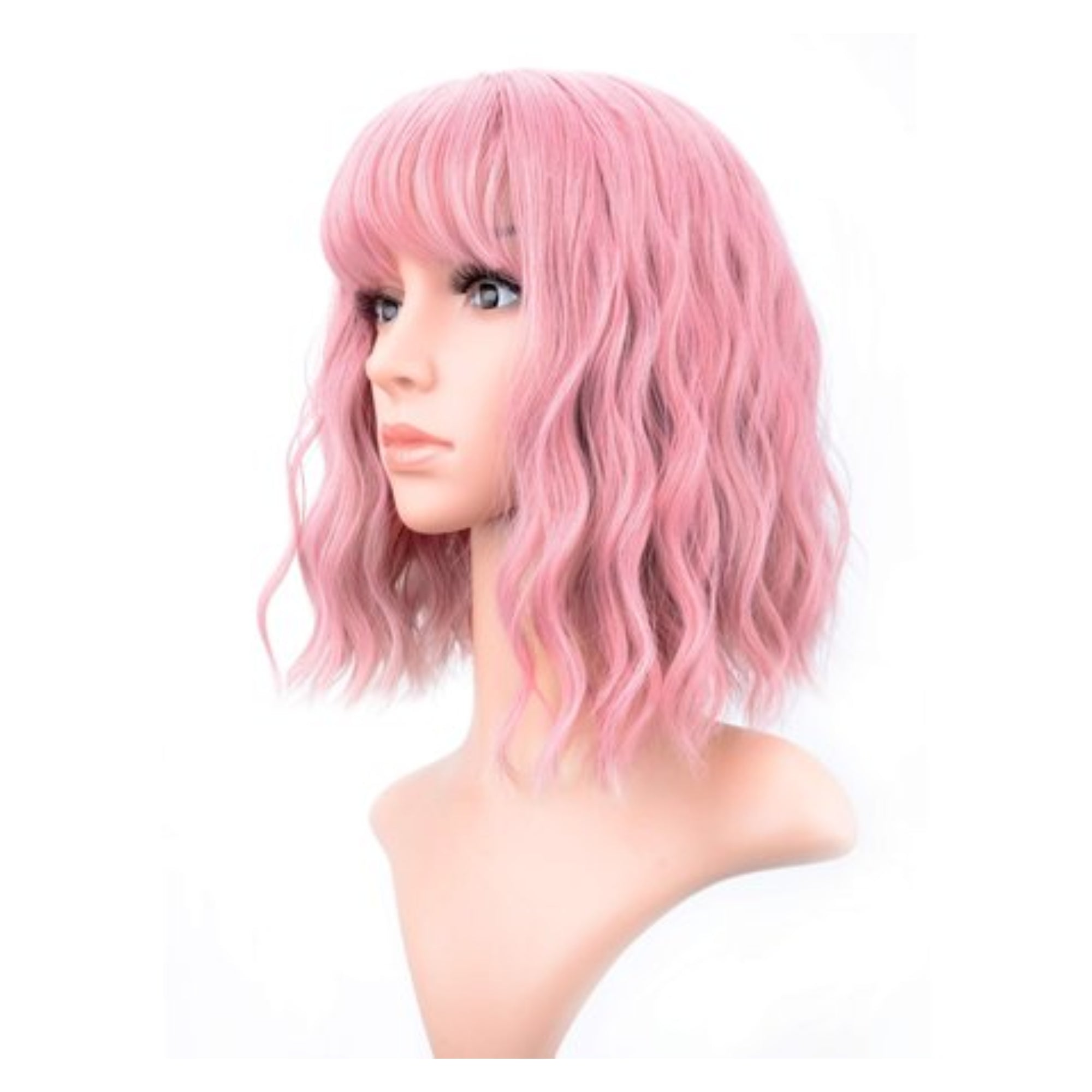VCKOVCKO Short Pastel Wavy Bob Wig with Air Bangs – Purple Pink Synthetic Shoulder-Length Wig