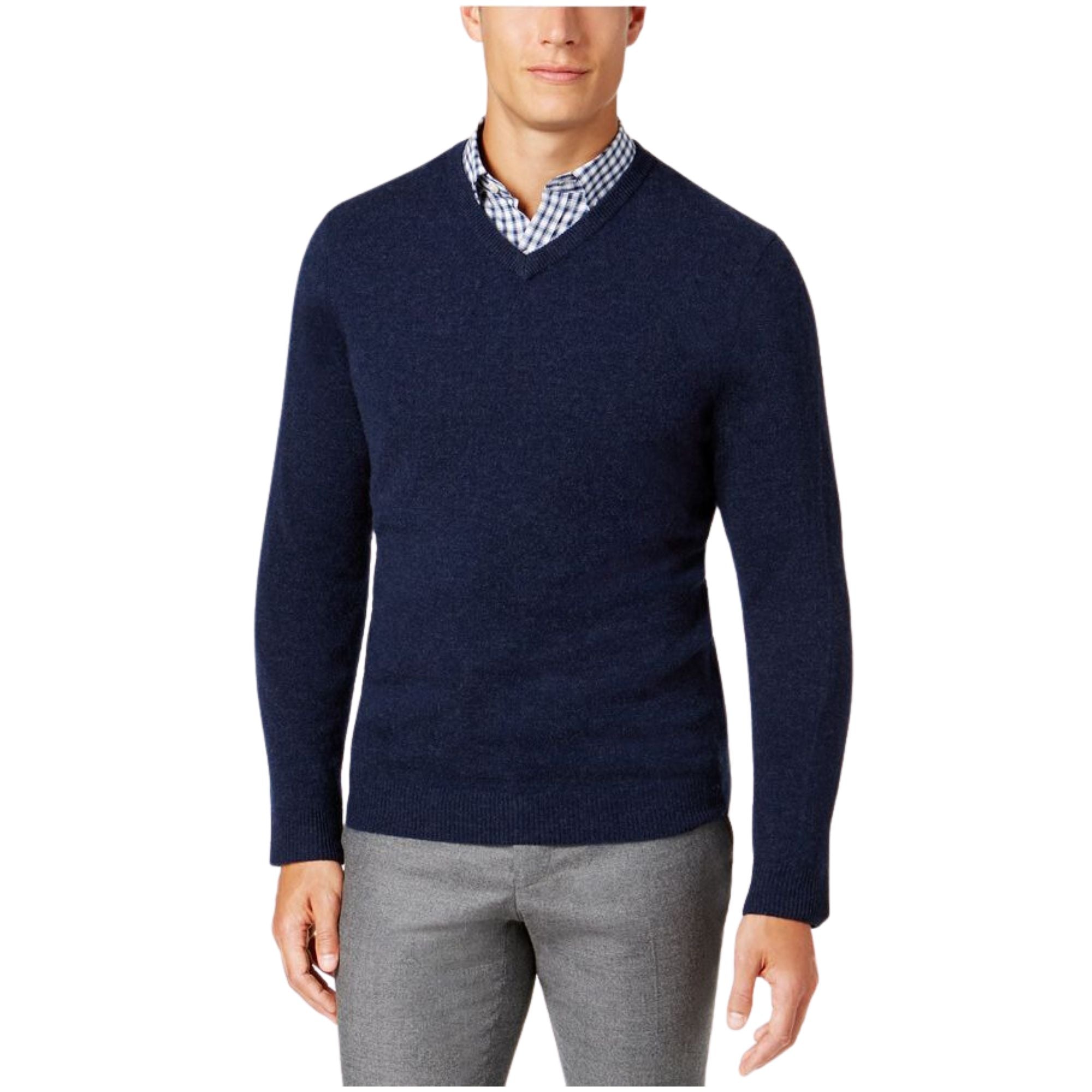 Club Room Men's V-Neck Cashmere Sweater Navy Heather - Size Medium