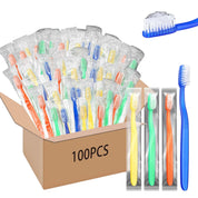 100 Pcs Prepasted Disposable Toothbrushes – Individually Wrapped, Soft Bristles, Colorful Bulk Set for Travel, Hotel, Camping, Homeless Donations