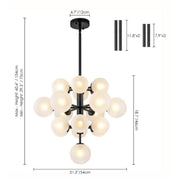 Carmona 19-Light Black Mid-Century Modern Sputnik Tiered Cluster Globe Chandelier with Opal Glass