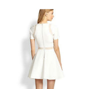 In-Awe Juniors White Pointe-Knit Fit & Flare Illusion Dress, Size Medium