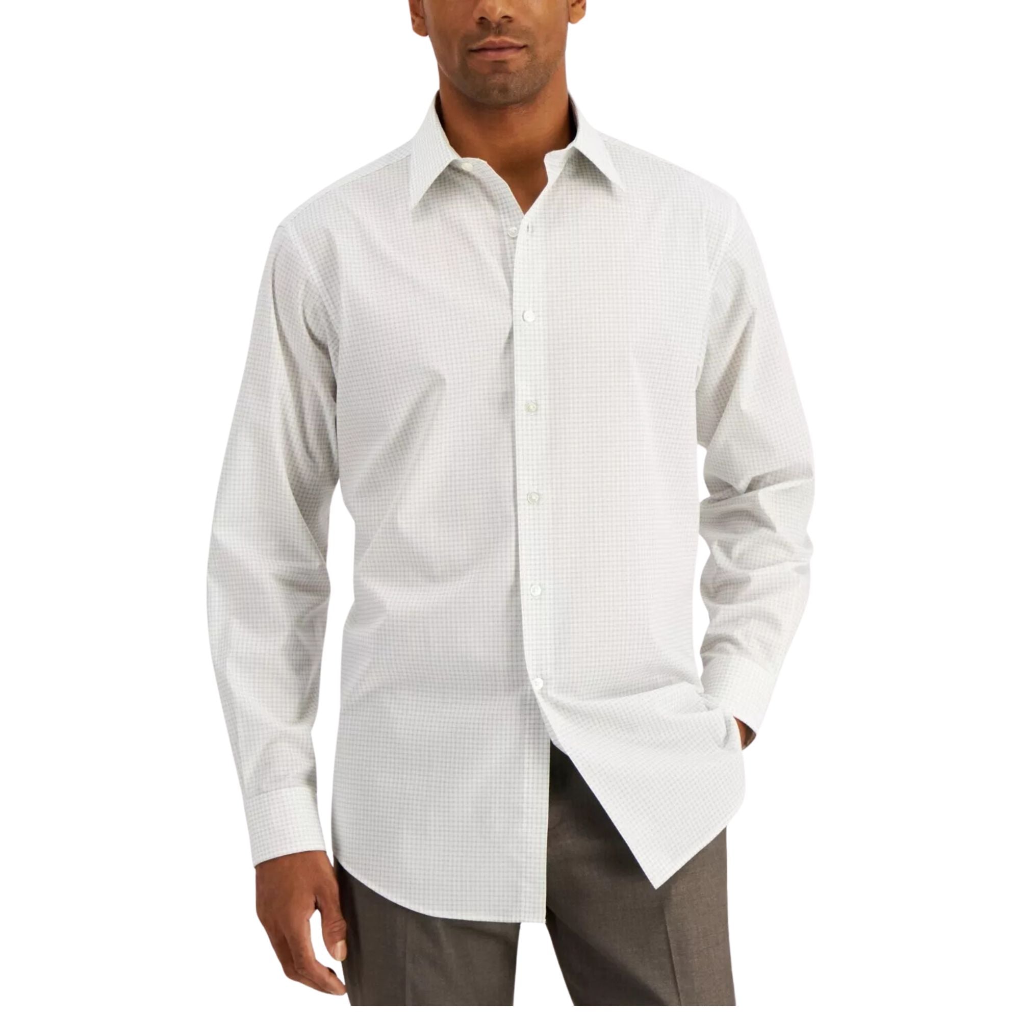 Club Room Men's Check Print Cotton Gray Dress Shirt - Size Small