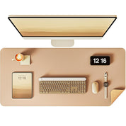 Double-Sided Desk Pad – 35.4" x 17" Leather & Eco Cork Desk Mat, Waterproof Desk Protector & Large Mouse Pad for Office/Home (Apricot + Cork)