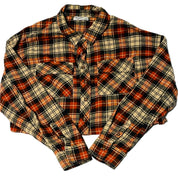 2-Pack Bundle – Arizona Women's Juniors Cropped Flannel Tops – Gray & Orange – Size Large