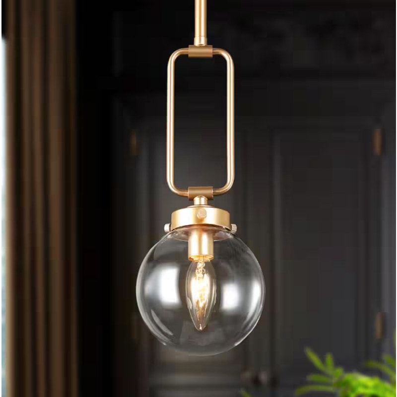 Island Chandelier Light Pendant Modern Globe Naomi 1-Light Brass Gold Glass