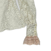 Lord & Taylor Vintage 1980s Cascade Collar Lace Blouse Pearl Buttons Women Small