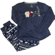 2Pc Ellen DeGeneres Womens Polar Bear PJ Pajama Set Elastic Waist, Blue - Large