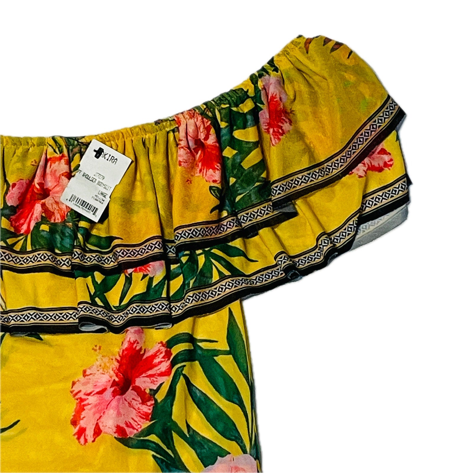 Akira Women's Off-The-Shoulder Tropical Bodysuit – Yellow, Large