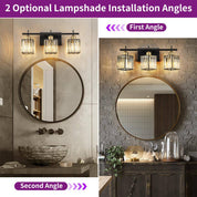 GoYeel 20.28 in. Modern Black & Gold Bathroom Vanity Light – 3-Light Square Crystal Glass