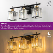 GoYeel 20.28 in. Modern Black & Gold Bathroom Vanity Light – 3-Light Square Crystal Glass
