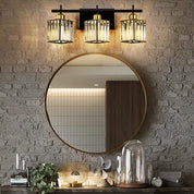 GoYeel 20.28 in. Modern Black & Gold Bathroom Vanity Light – 3-Light Square Crystal Glass