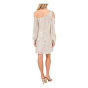 CeCe One-Shoulder Ruffled Sequin Dress - Champagne - Size XL