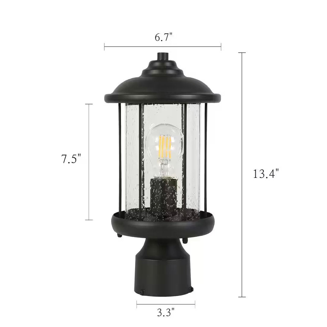 LED Outdoor Light Metal Weather Resistant Pier Mount Post Lantern Seeded Glass