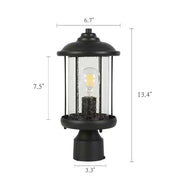 LED Outdoor Light Metal Weather Resistant Pier Mount Post Lantern Seeded Glass