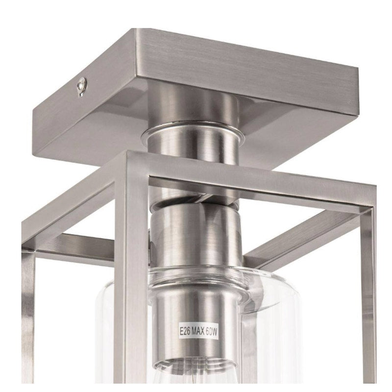 Farmhouse Ceiling Light Semi Flush Mount with Glass Shade Brushed Nickel Cage