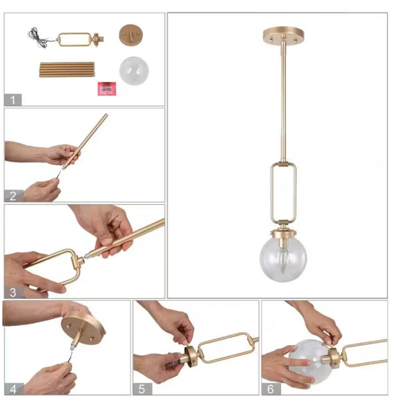 Island Chandelier Light Pendant Modern Globe Naomi 1-Light Brass Gold Glass