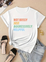 Women's Casual Sporty T-Shirt with Unique Letter Print - Size 9, Gray Green