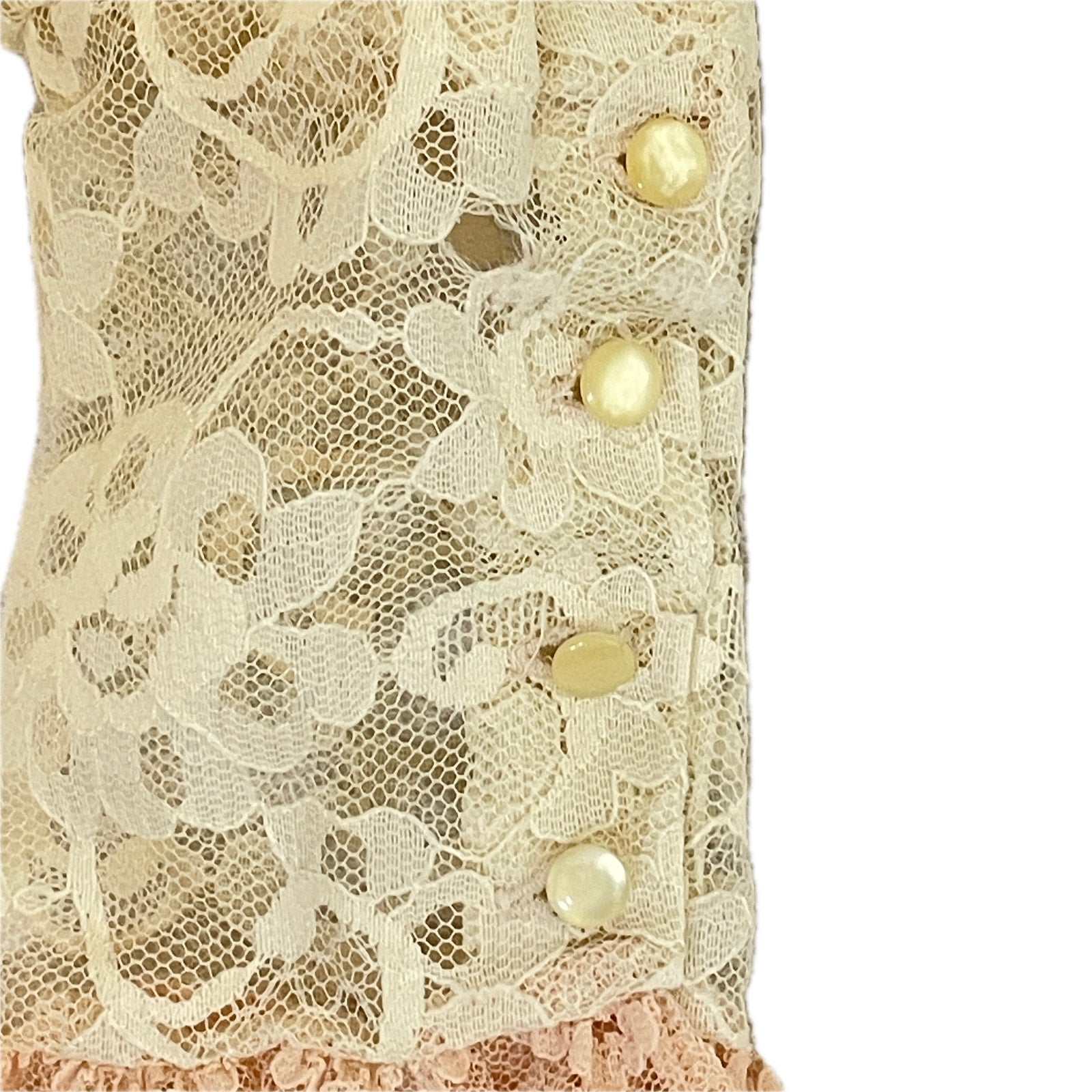 Lord & Taylor Vintage 1980s Cascade Collar Lace Blouse Pearl Buttons Women Small
