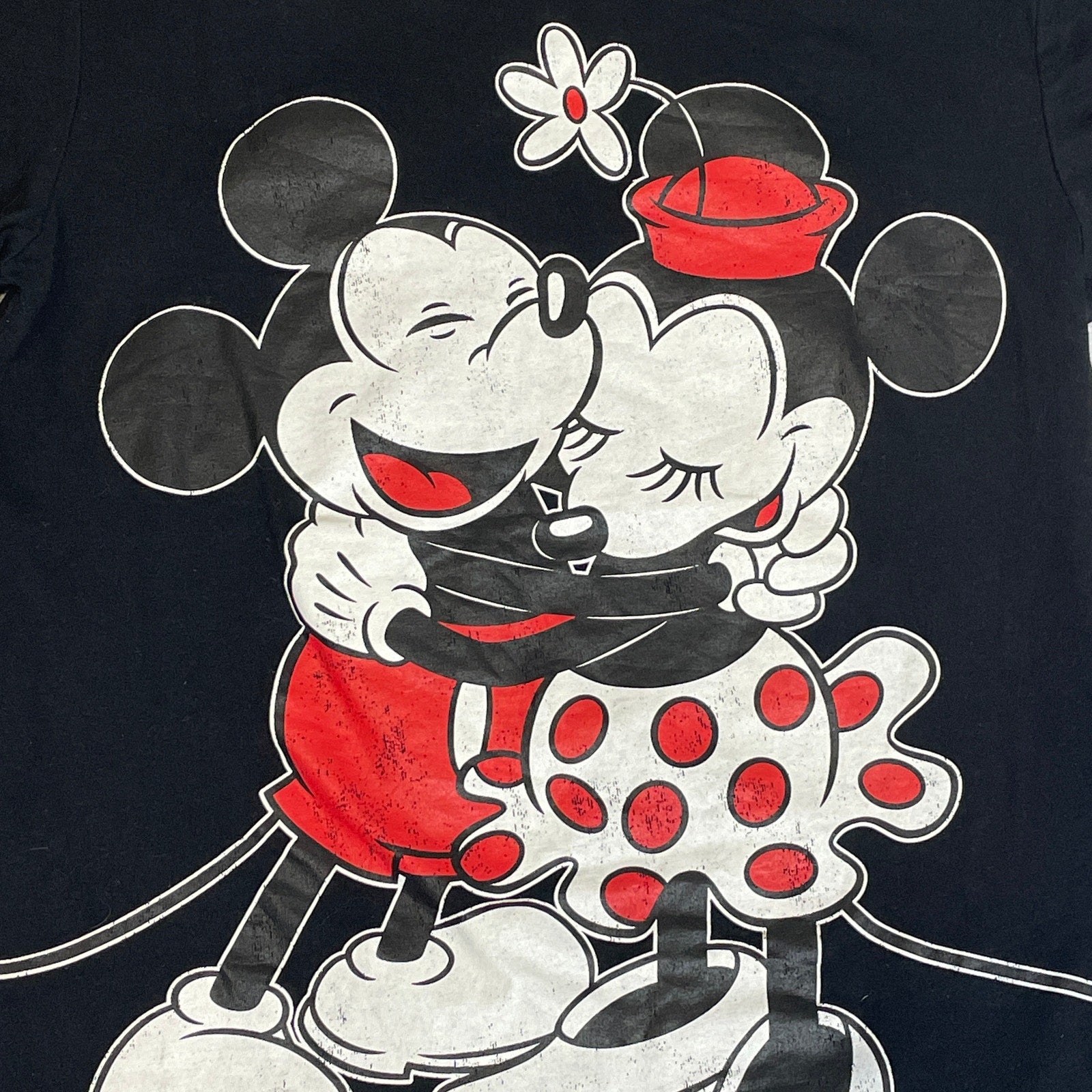 Vintage Disney Women's Mickey & Minnie Mouse Love T-Shirt - Black (Medium)