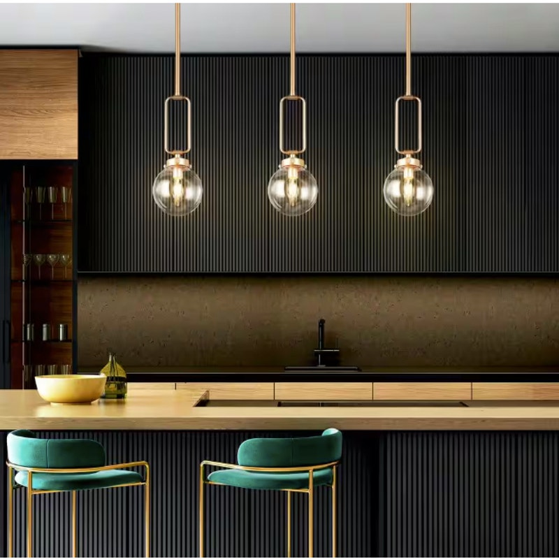 Island Chandelier Light Pendant Modern Globe Naomi 1-Light Brass Gold Glass