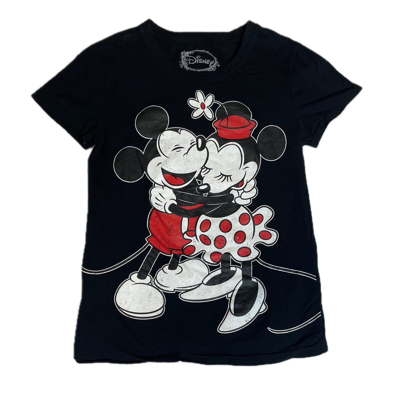 Vintage Disney Women's Mickey & Minnie Mouse Love T-Shirt - Black (Medium)