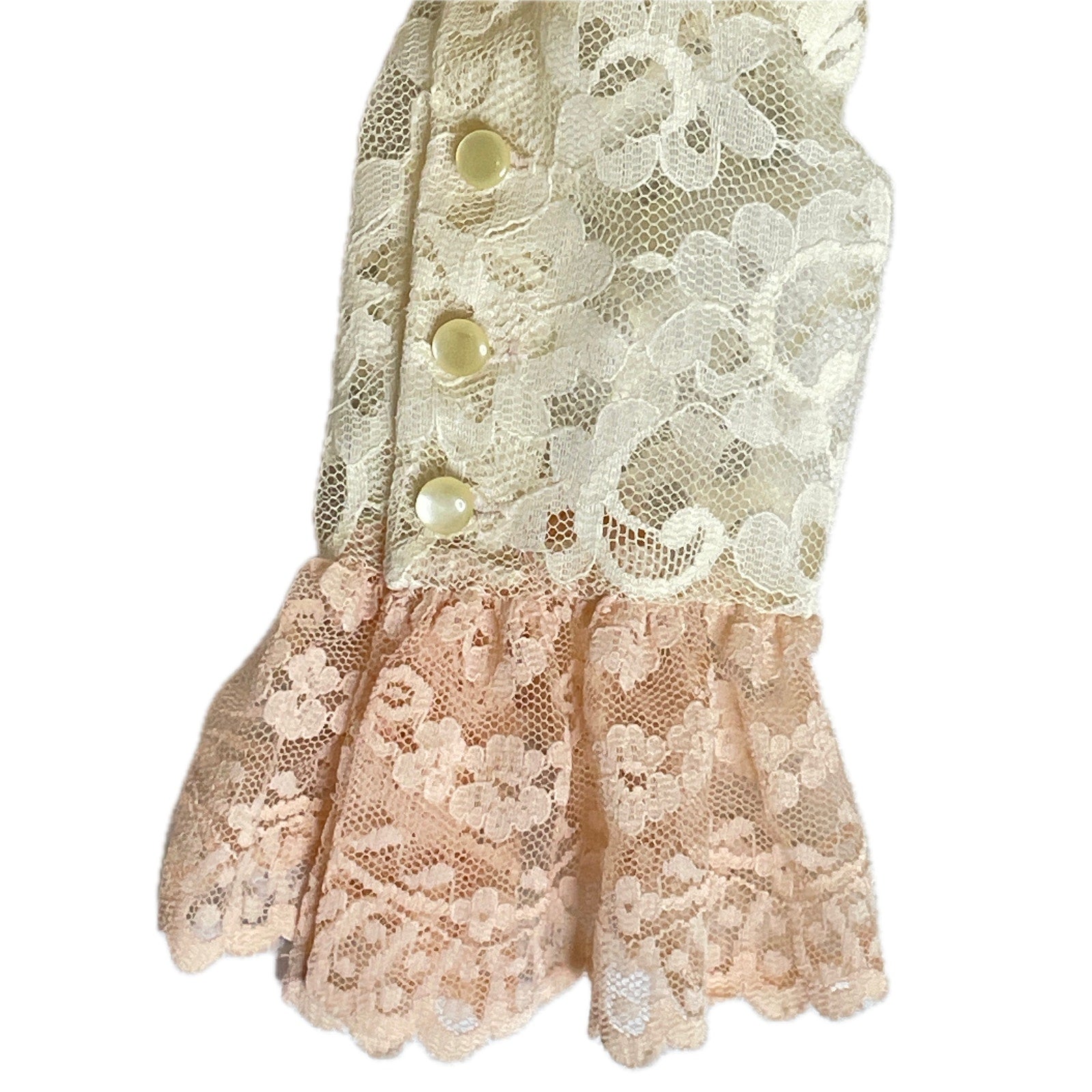 Lord & Taylor Vintage 1980s Cascade Collar Lace Blouse Pearl Buttons Women Small