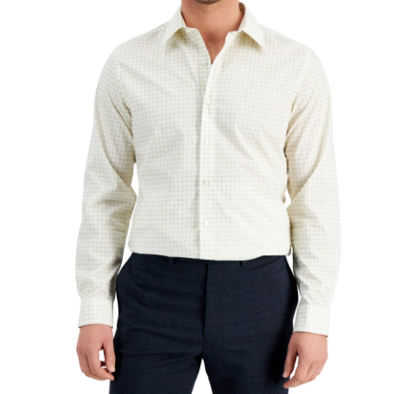 Club Room Men's Slim Fit Deco-Check Dress Shirt, White - Large