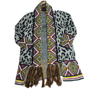 MaxSport Women's Aztec Tribal Print Cardigan Sweater with Fringe – Multi, Size Large