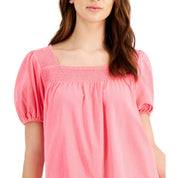 Tommy Hilfiger Women's Bubblegum Puffed Sleeve Square Neck Top - Size XL