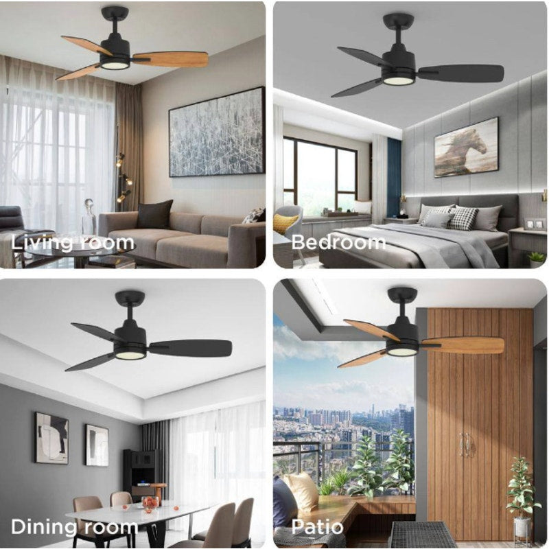 Indoor Ceiling Fan With Remote 42 Inch Reversible Quiet DC Motor Black Timer