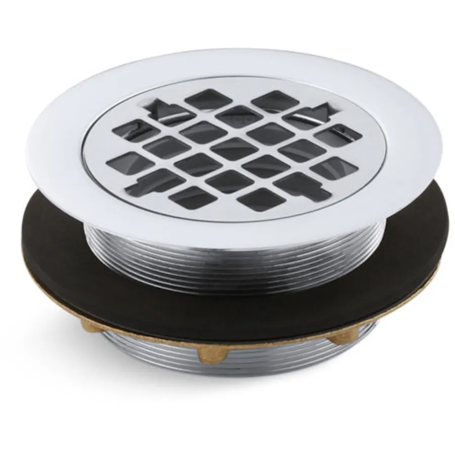 KOHLER K-9132 Round Shower Drain with Gasket – Polished Chrome, Brass