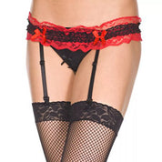Music Legs Women's Two Tone Lace Garterbelt with Thong, One Size