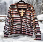 Les Serein Button Up Striped Stretchy Sweater - Size Medium