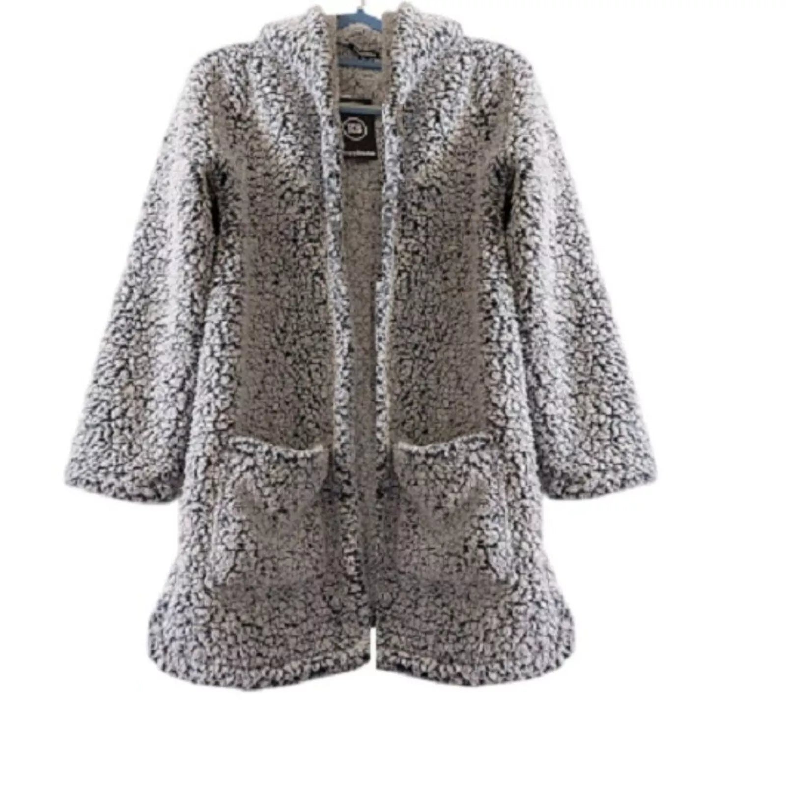 Knapp Studio Women’s Faux Sherpa Fluffy Hooded Jacket with Front Pocket – Size M