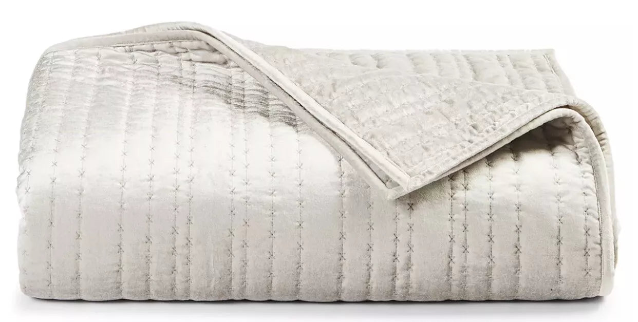 Queen Velvet Coverlet Set Ivory – Luxury Hotel Style, Variegated Stripe