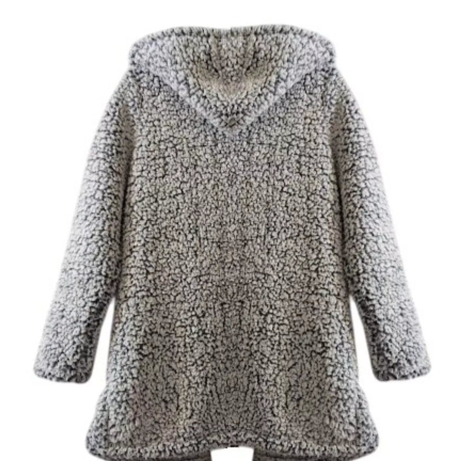 Knapp Studio Women’s Faux Sherpa Fluffy Hooded Jacket with Front Pocket – Size M