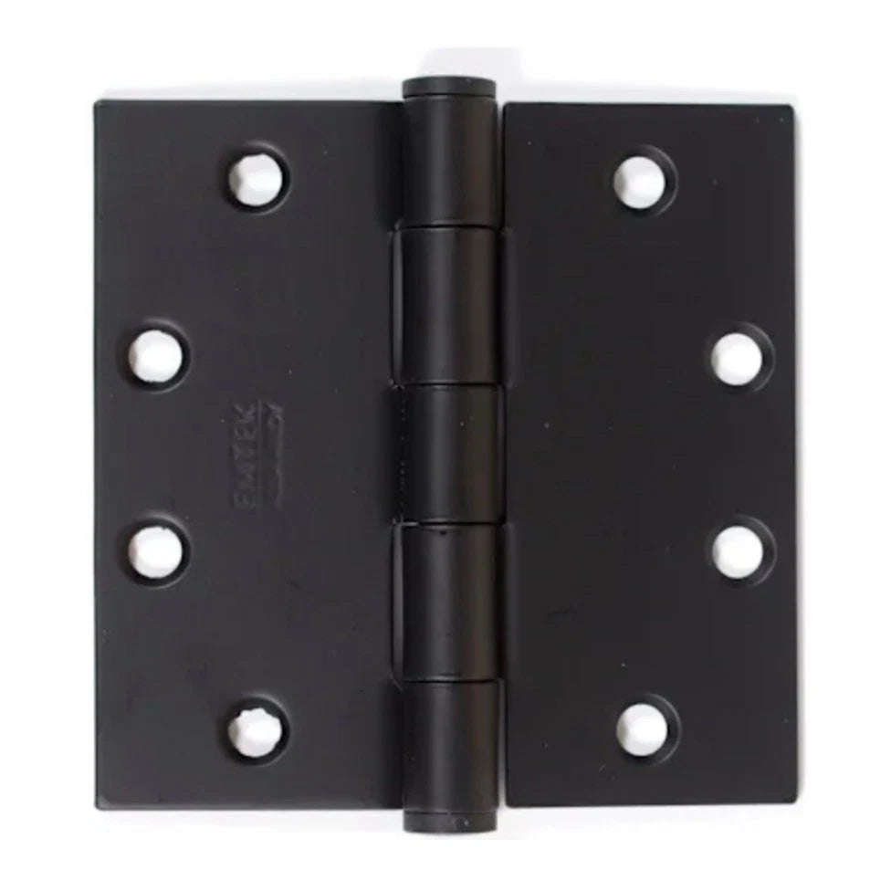 Emtek 4.5" x 4.5" Square Corner Plain Bearing Mortise Hinge - Pair, Flat Black