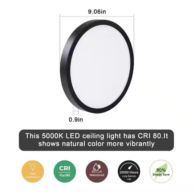 Round LED Light 3 PACK Flush Mount 9.06 in Black Modern Ceiling Adjustable Color