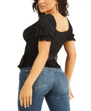 Guess Women's Riza Smocked Short Sleeve Top - Size Medium