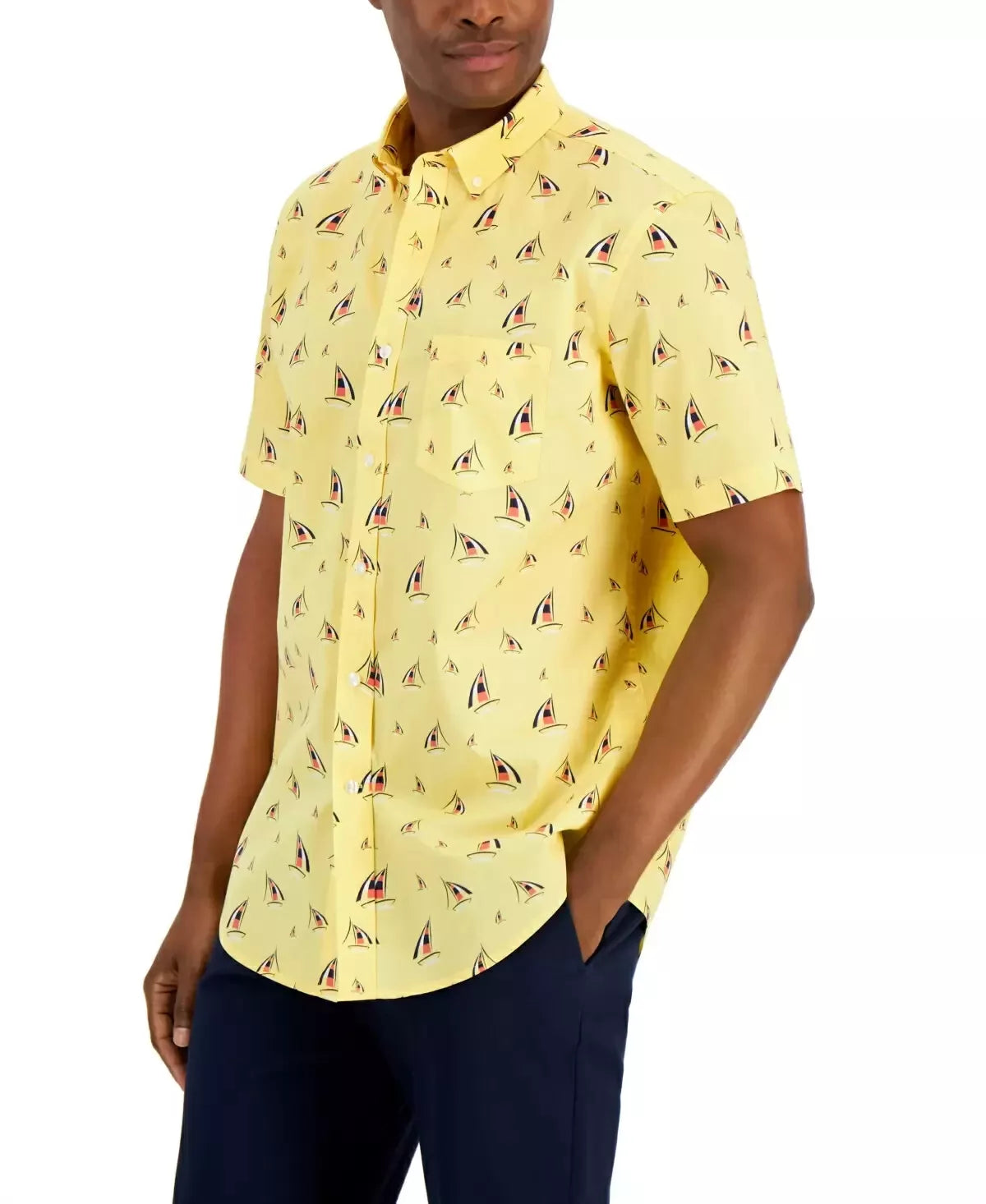 Club Room Men's Regatta Race Poplin Shirt, Yellow - Medium