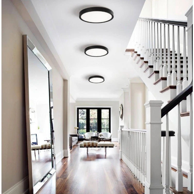 Round LED Light 3 PACK Flush Mount 9.06 in Black Modern Ceiling Adjustable Color