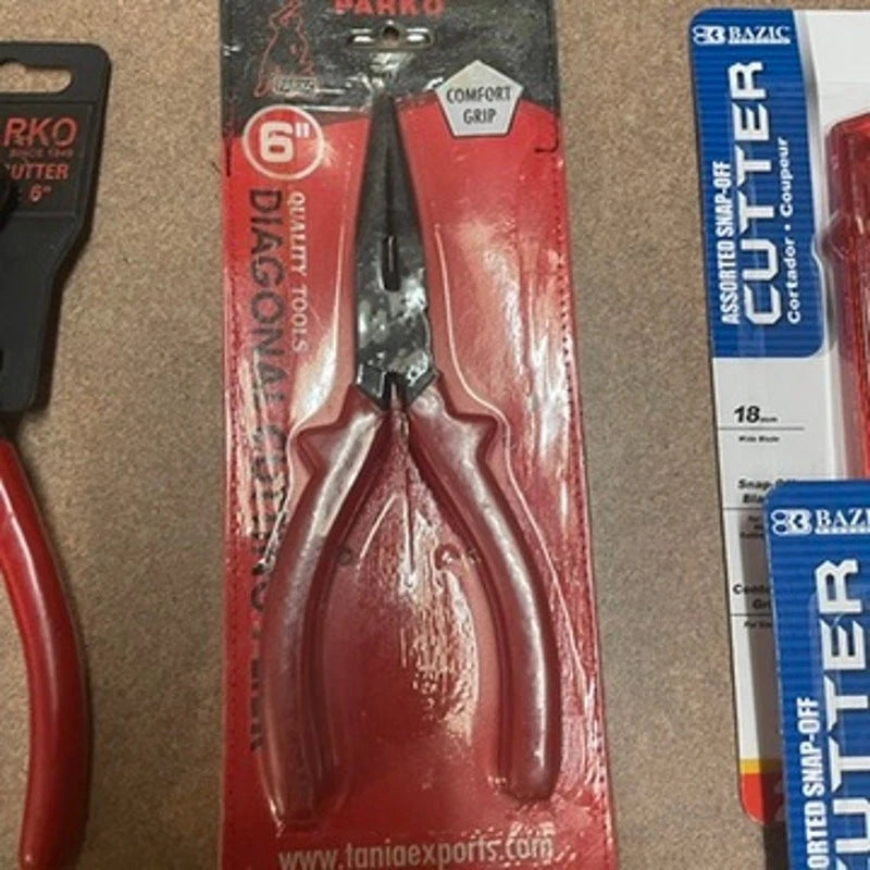 28-Piece Wholesale Tool Lot – Box Cutters, Wire Cutters, Measuring Tapes, Phillips Screwdrivers, Needle Nose Pliers
