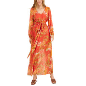 INC Women's Printed Chiffon Tie-Waist Maxi Dress, Mecca Combo - Size 6