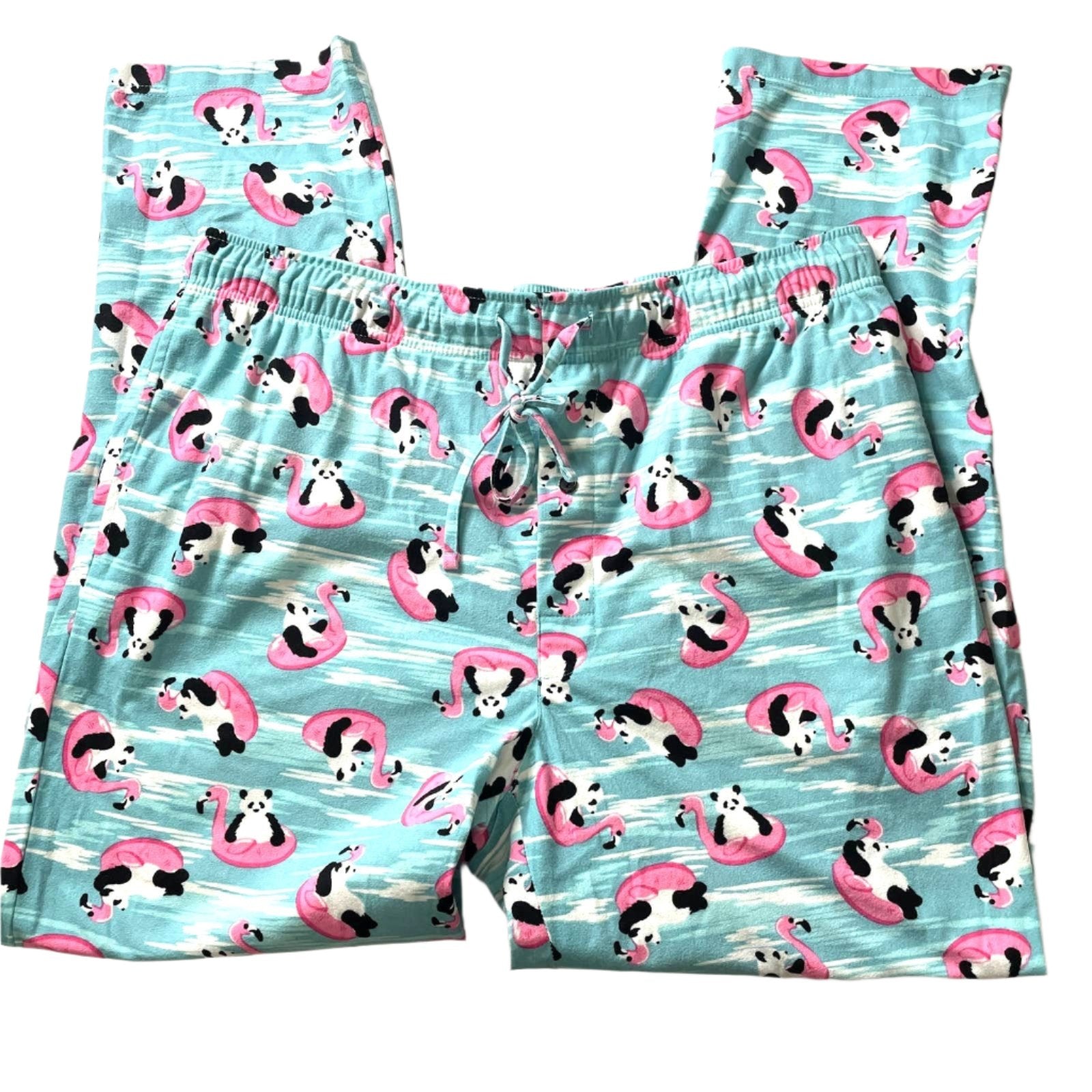 Women's Fleece Pajama Pants with Flamingo and Panda Print - Large