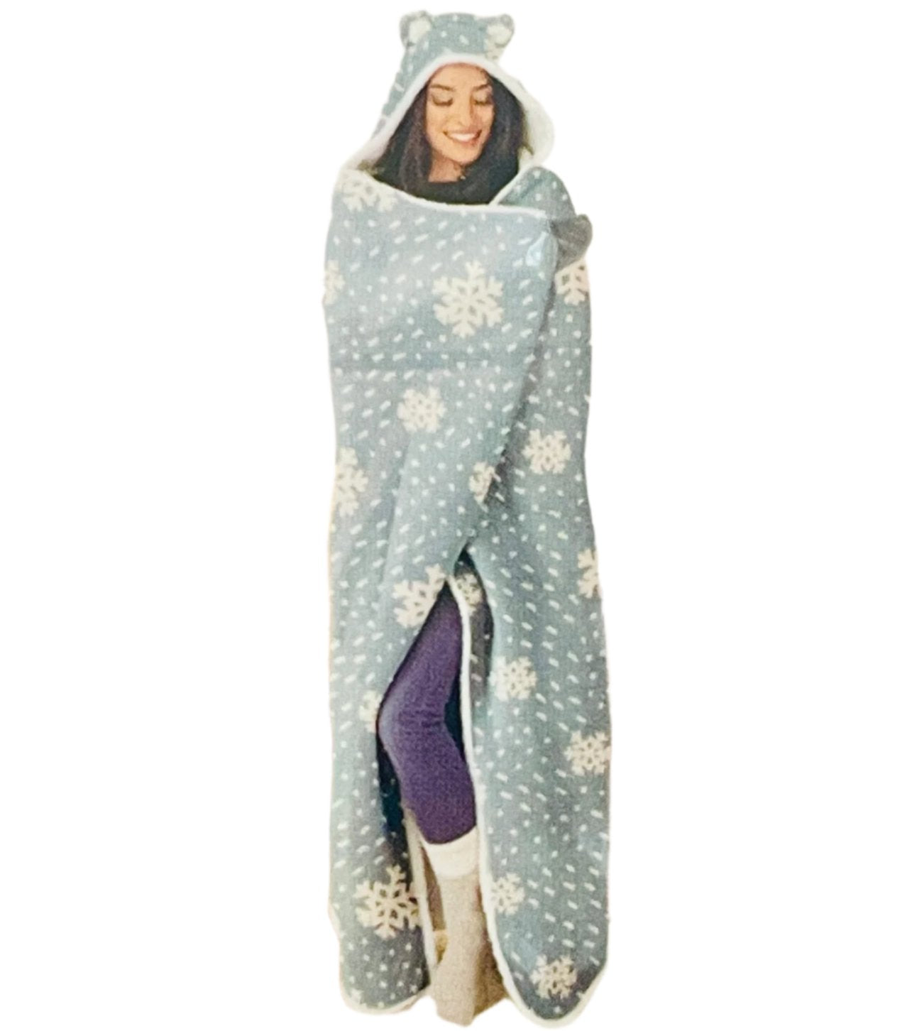 Homespun Holiday Snowflake Sherpa Adult Hooded Throw - 50W x 60L