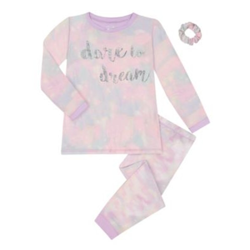 Max and Olivia Big Girls 3 Piece Pajama Set With Hair Scrunchie, Pink - Size 10