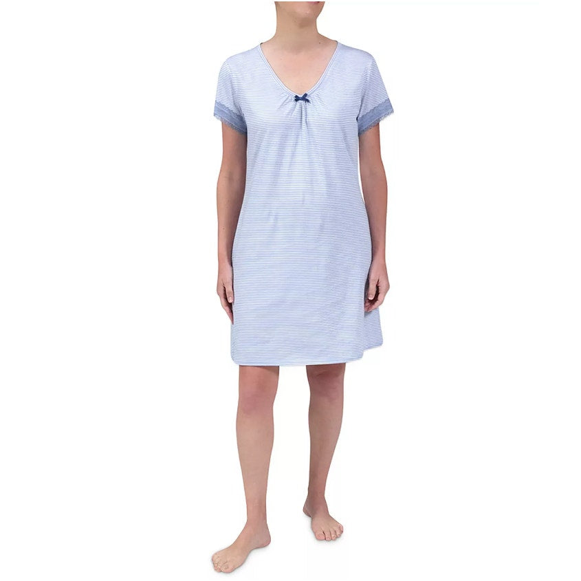 Miss Elaine Women's Cotton Striped Nightgown, Blue/White - Small