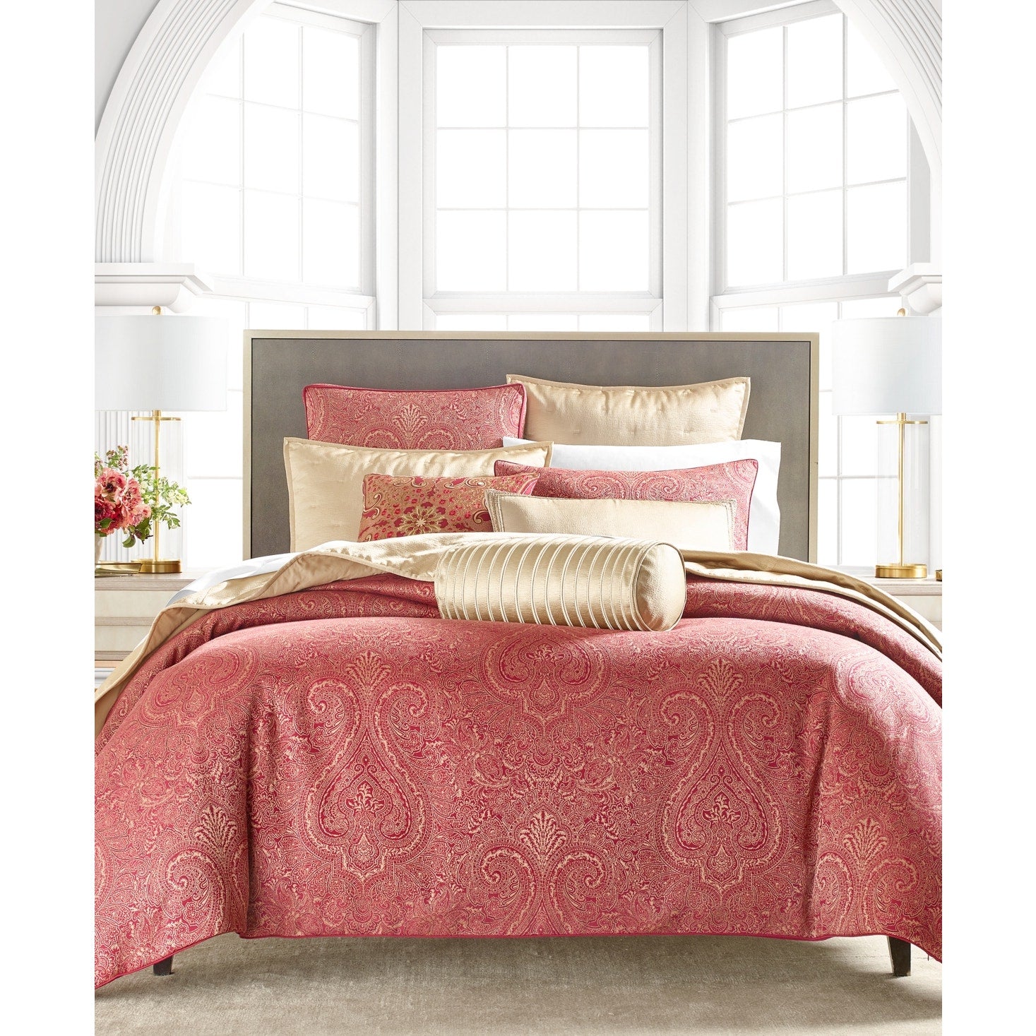 Hotel Collection Regal Paisley Duvet Cover, Burgundy - Size Queen